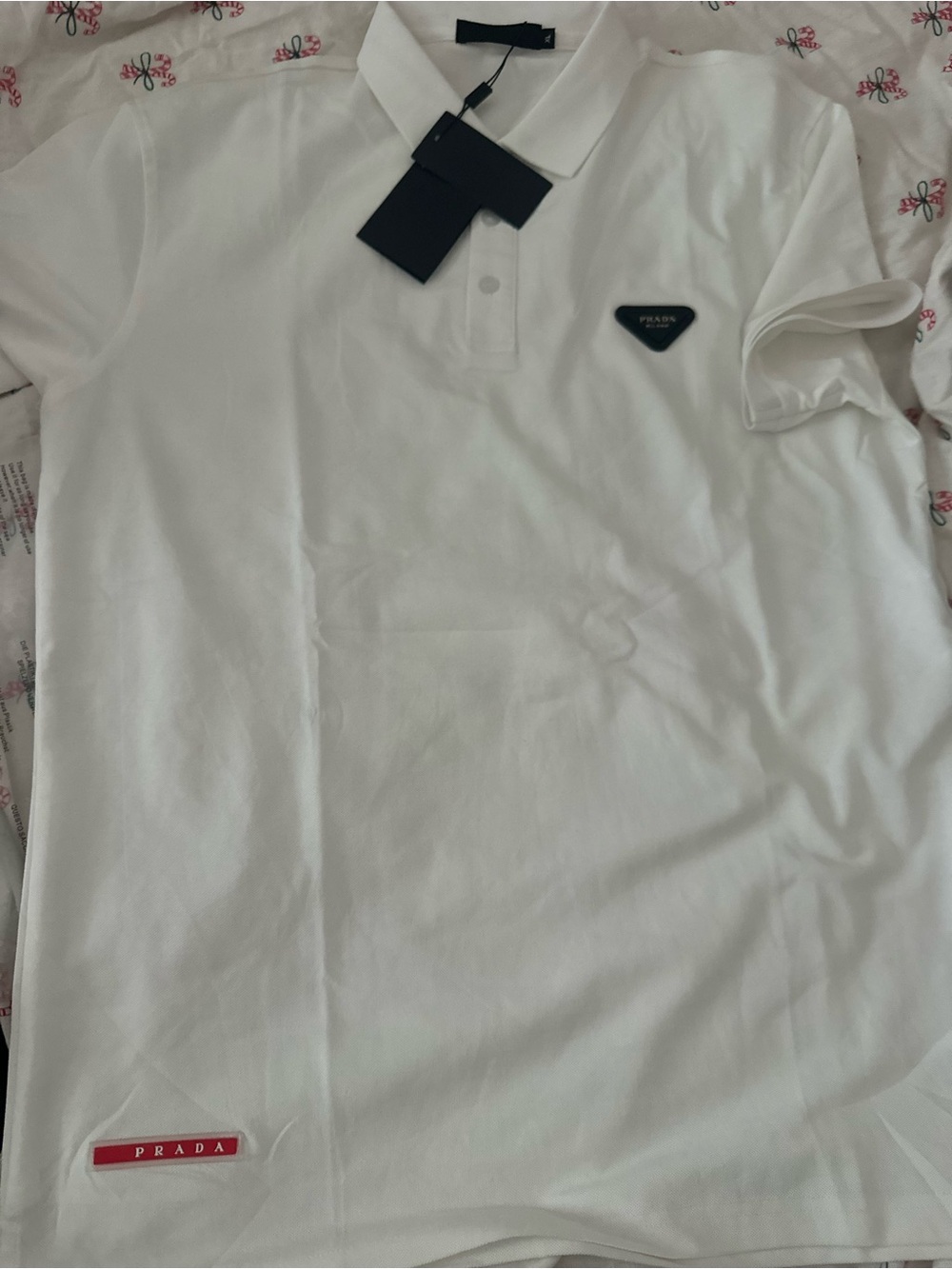 Prada White Men’s Logo Polo with Black Badge